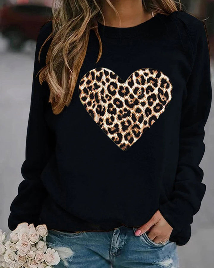 Women's Sweatshirt With Leopard Heart Print