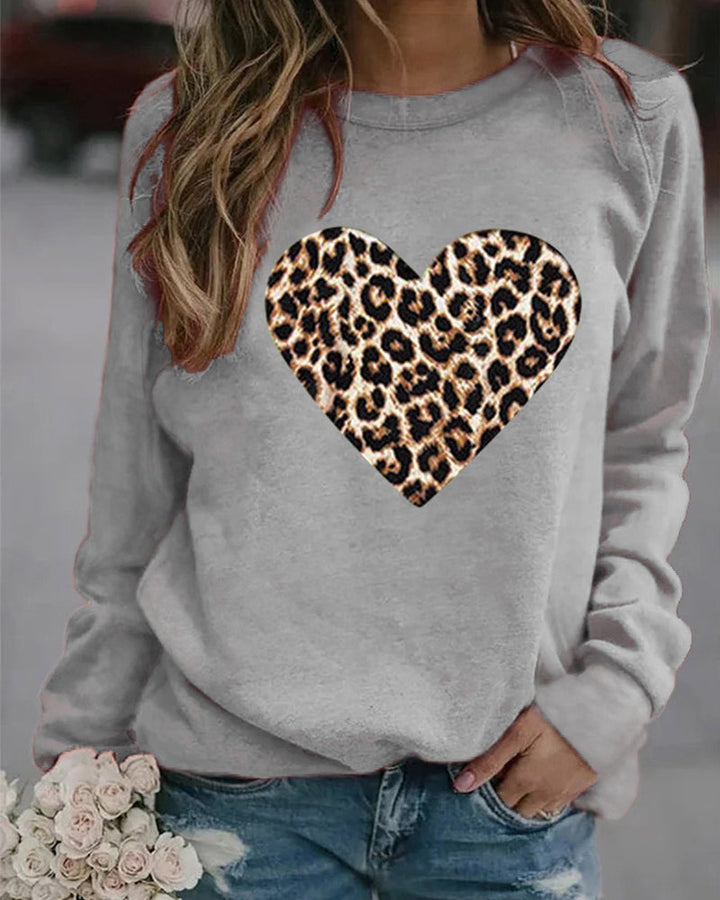 Women's Sweatshirt With Leopard Heart Print