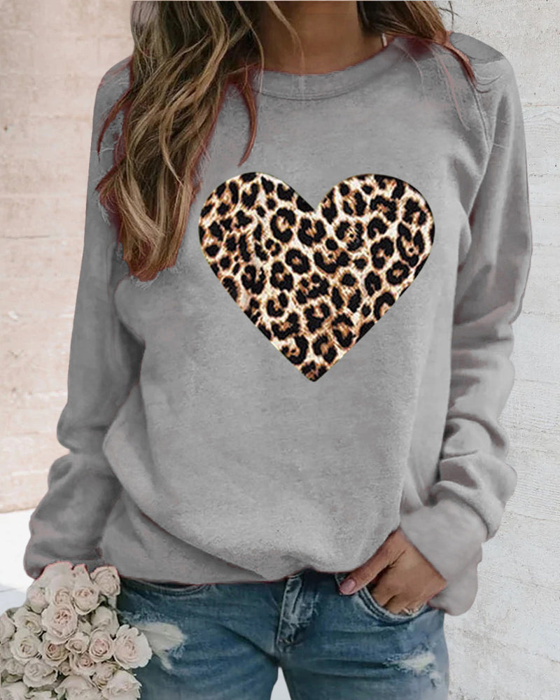 Women's Sweatshirt With Leopard Heart Print