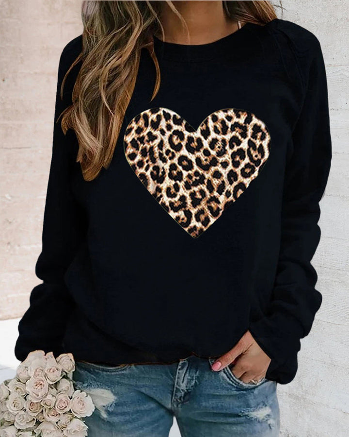 Women's Sweatshirt With Leopard Heart Print