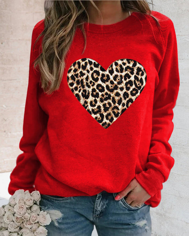 Women's Sweatshirt With Leopard Heart Print