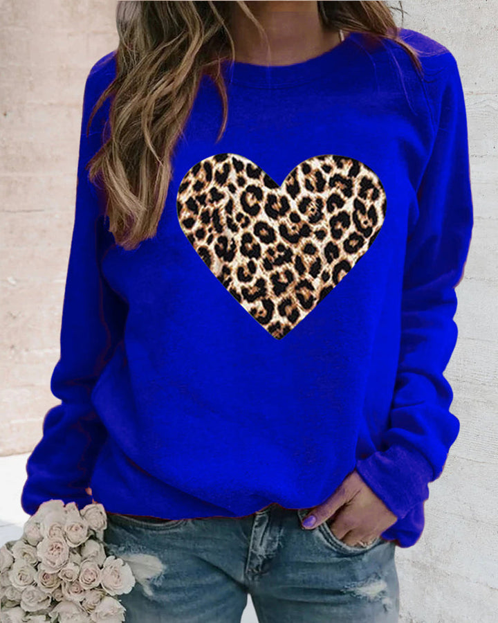 Women's Sweatshirt With Leopard Heart Print