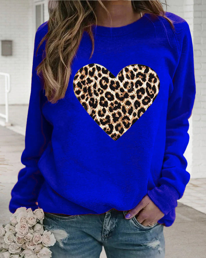 Women's Sweatshirt With Leopard Heart Print