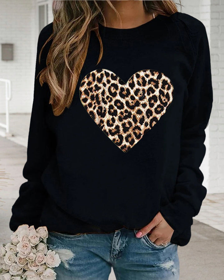 Women's Sweatshirt With Leopard Heart Print