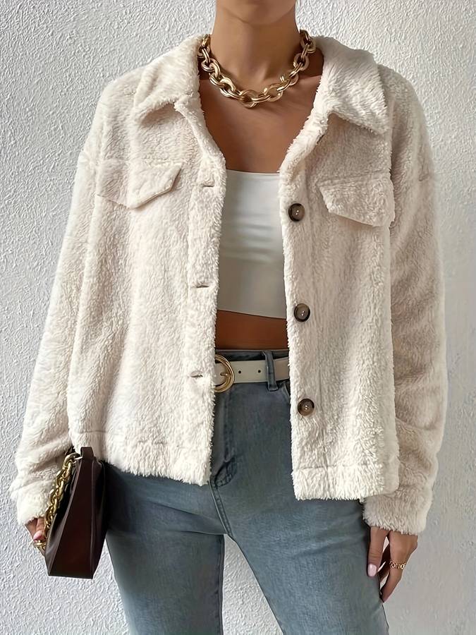 Fluffy Women's Jacket with Button Closure