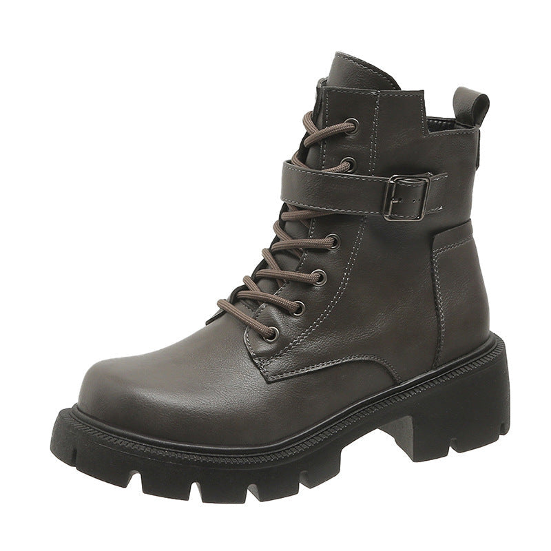 Mid-height ladies army boots with thick heel