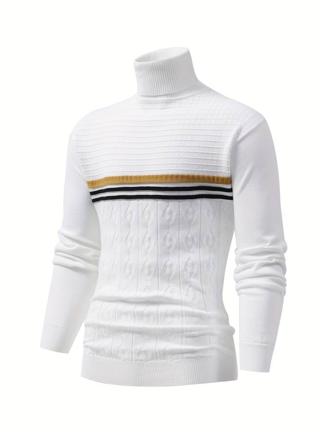 Men's striped white turtleneck