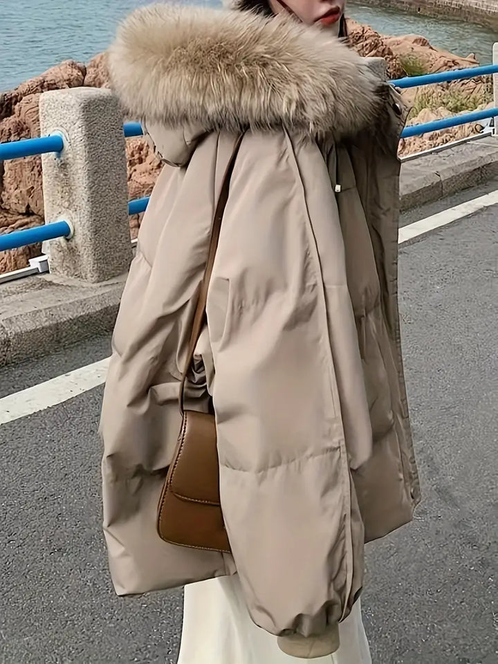 Women's oversized winter coat with fur collar