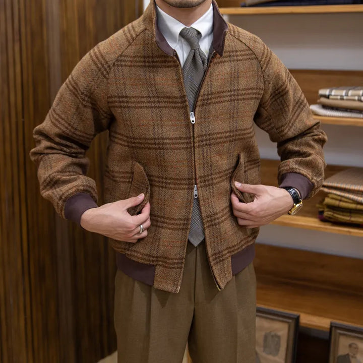 Slim-fit checked jacket with standing collar