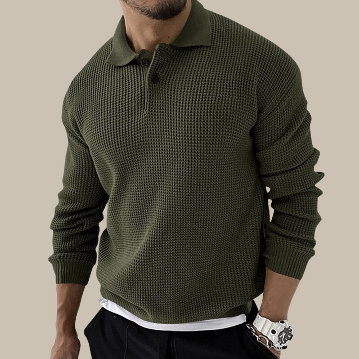 Stylish Knitted Men's Long Sleeve Polo Shirt