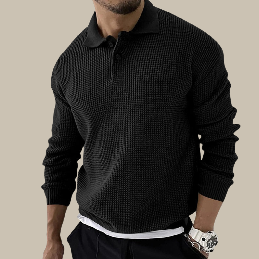 Stylish Knitted Men's Long Sleeve Polo Shirt