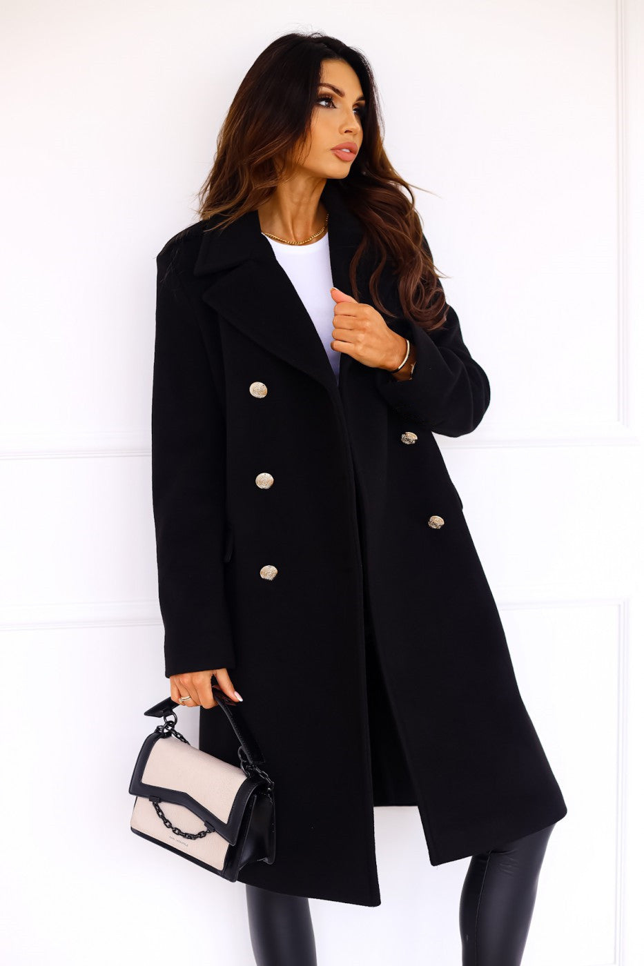 Double breasted women's wool coat