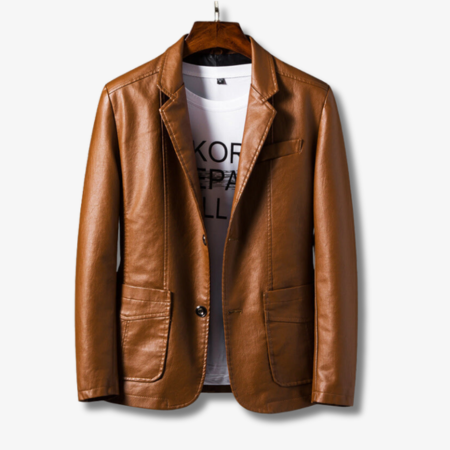 Buttoned leather jacket for men