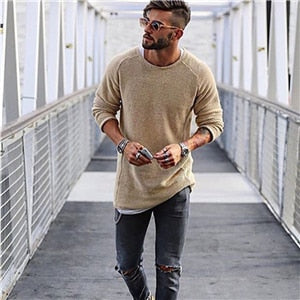 Stylish long knitted jumper for men