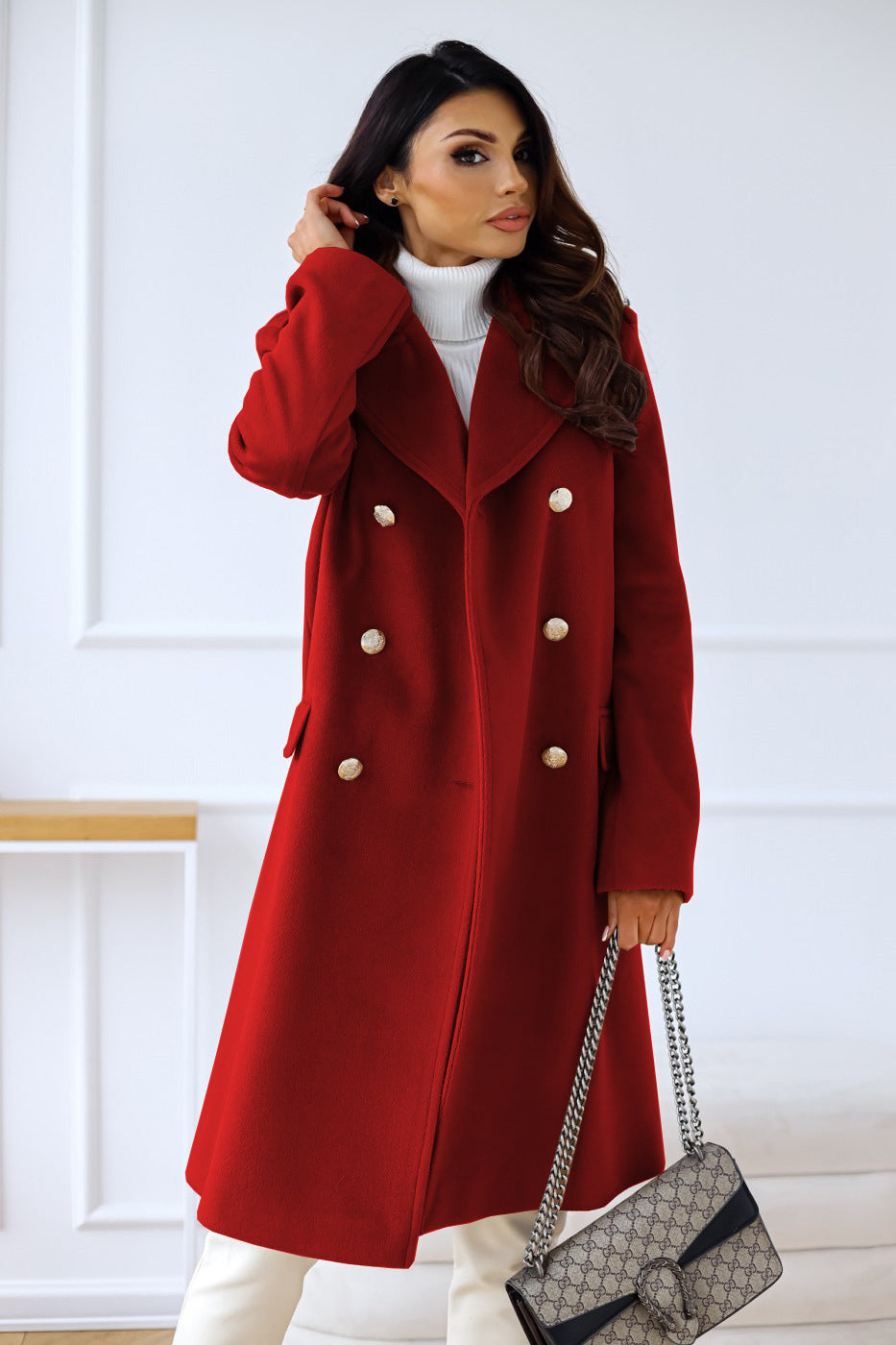 Double breasted women's wool coat