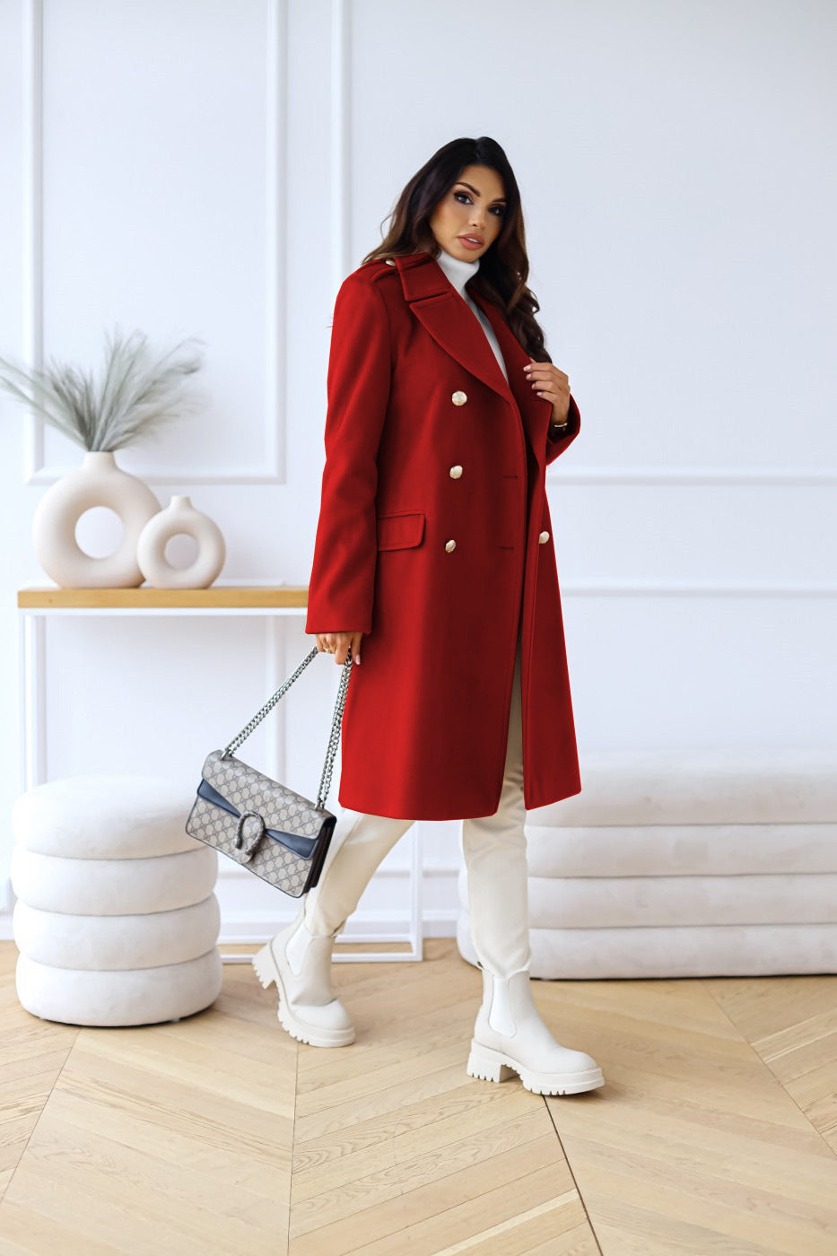 Double breasted women's wool coat