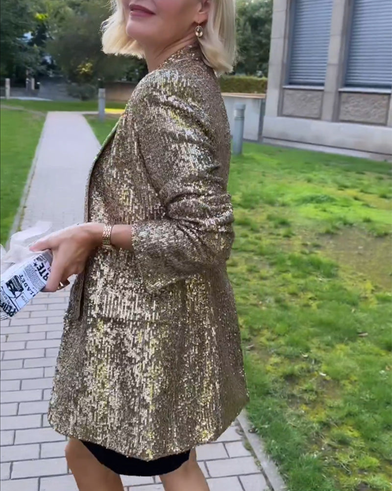 Gold Glitter Sequin Jacket for Women