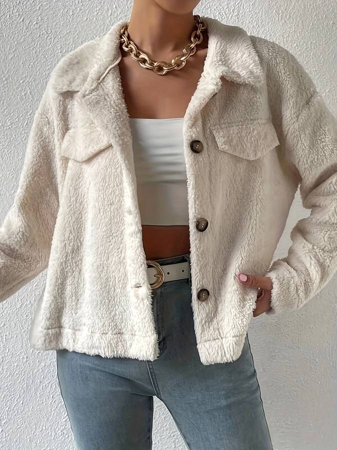 Fluffy Women's Jacket with Button Closure