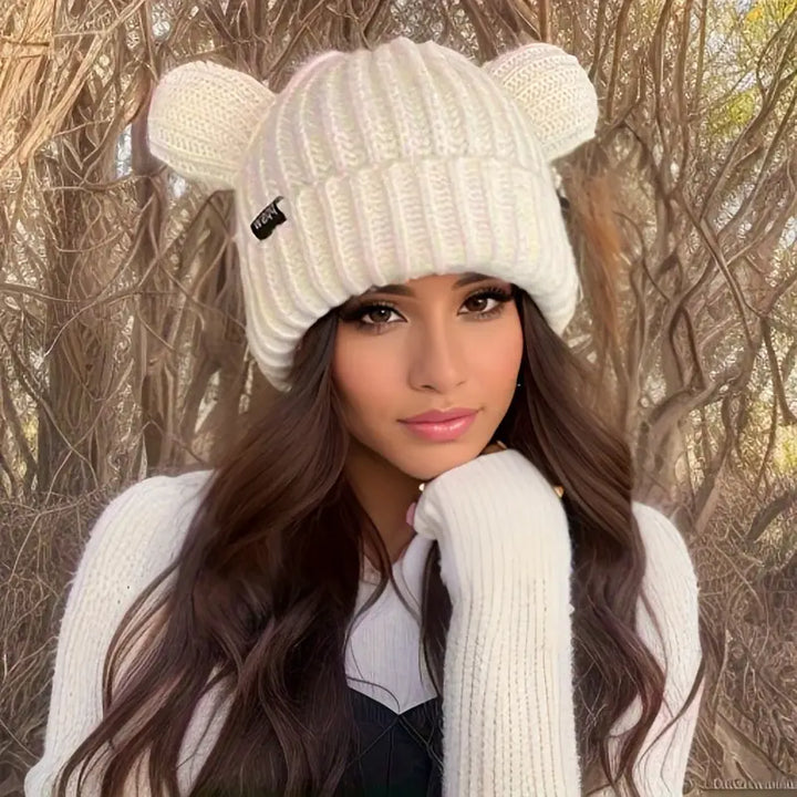 Knitted ladies cap with ears