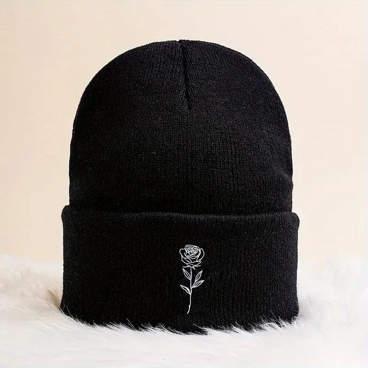 Casually winter cap with rose print for men