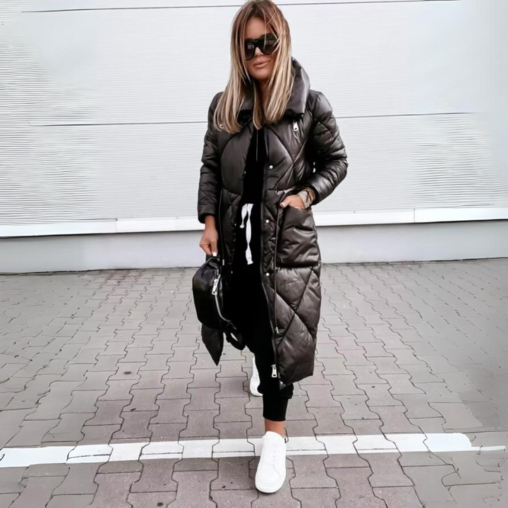 Comfortable long winter padded coat for women