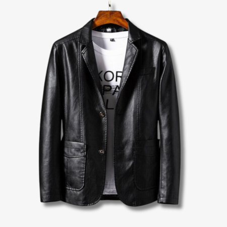 Buttoned leather jacket for men