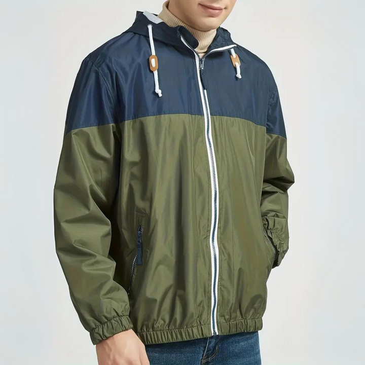 Two-tone waterproof jacket with hood for men