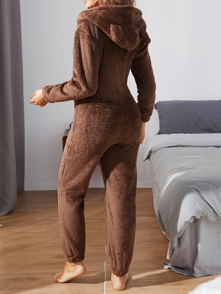 Jumpsuit with teddy beer hood for women