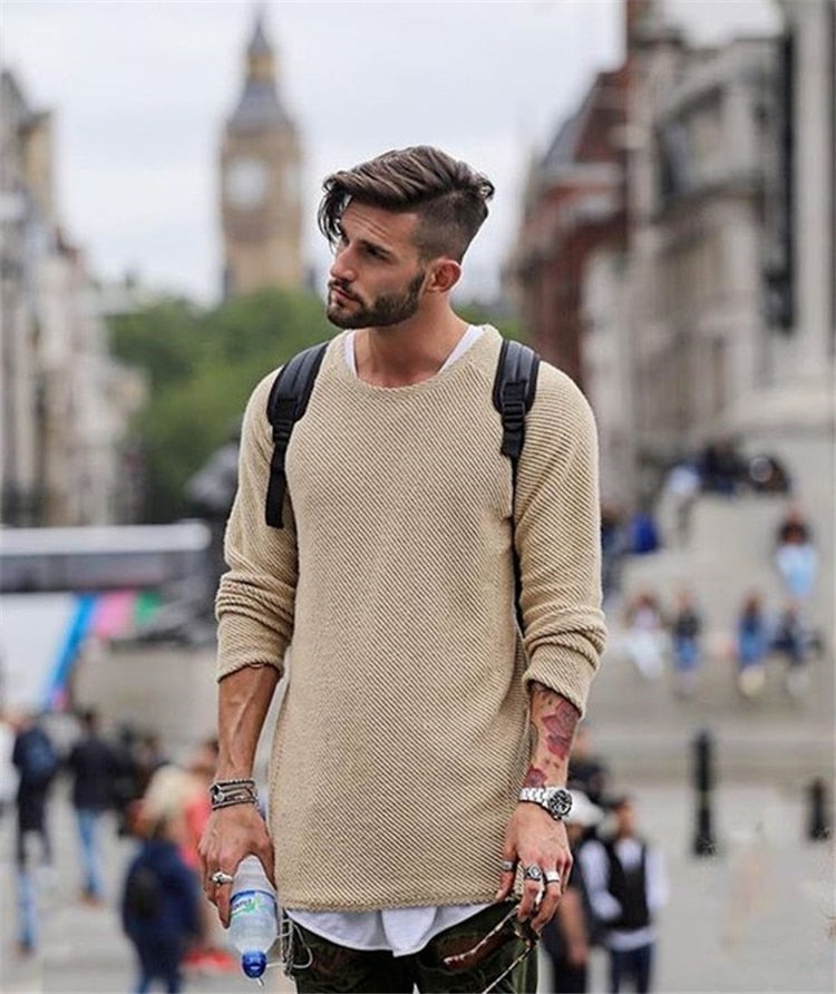 Stylish long knitted jumper for men