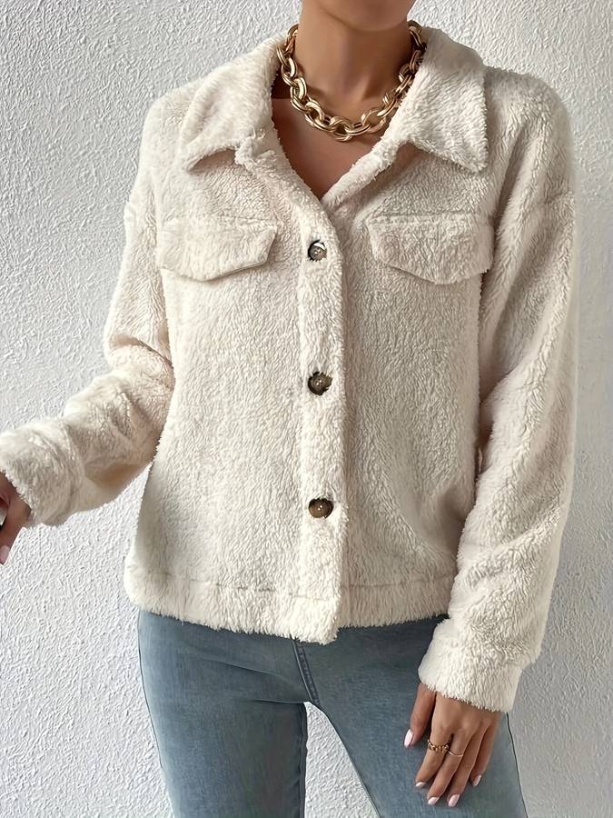 Fluffy Women's Jacket with Button Closure