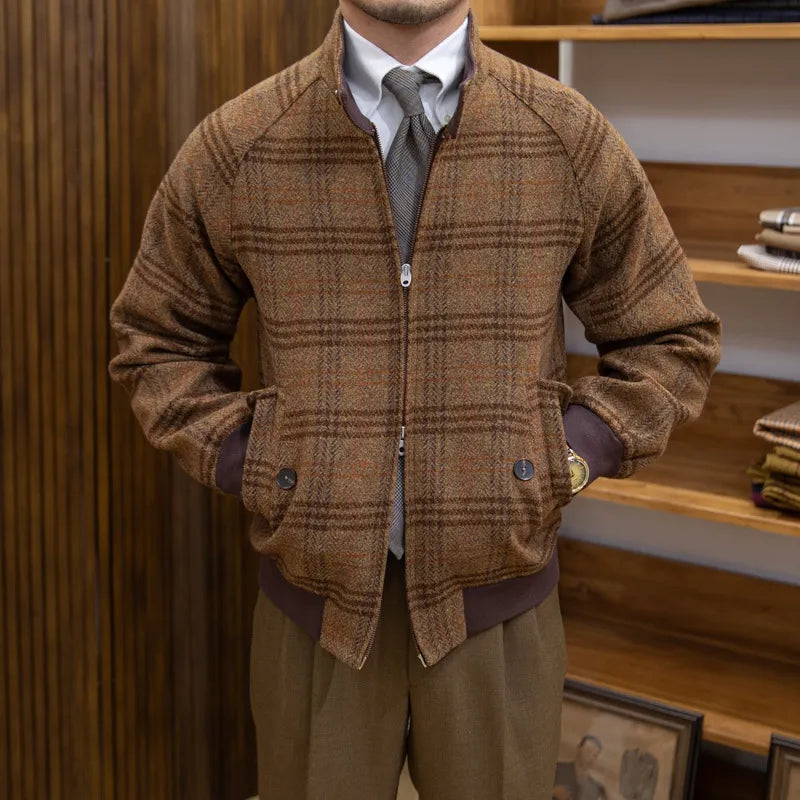 Slim-fit checked jacket with standing collar