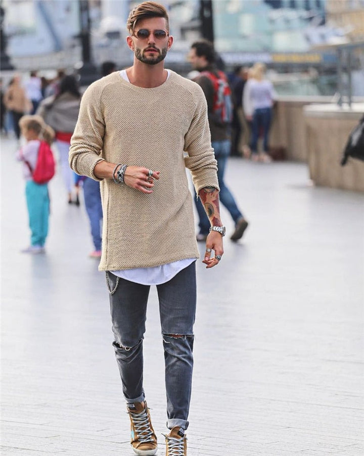 Stylish long knitted jumper for men