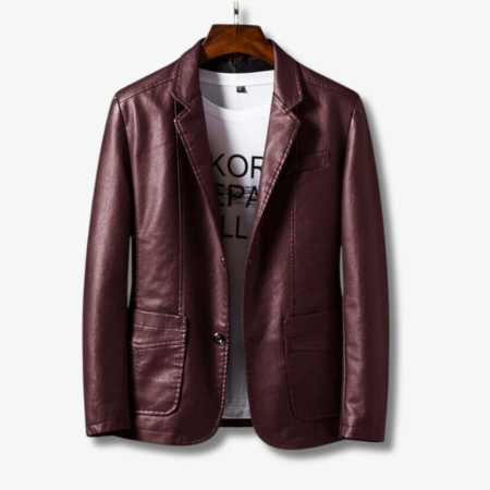 Buttoned leather jacket for men