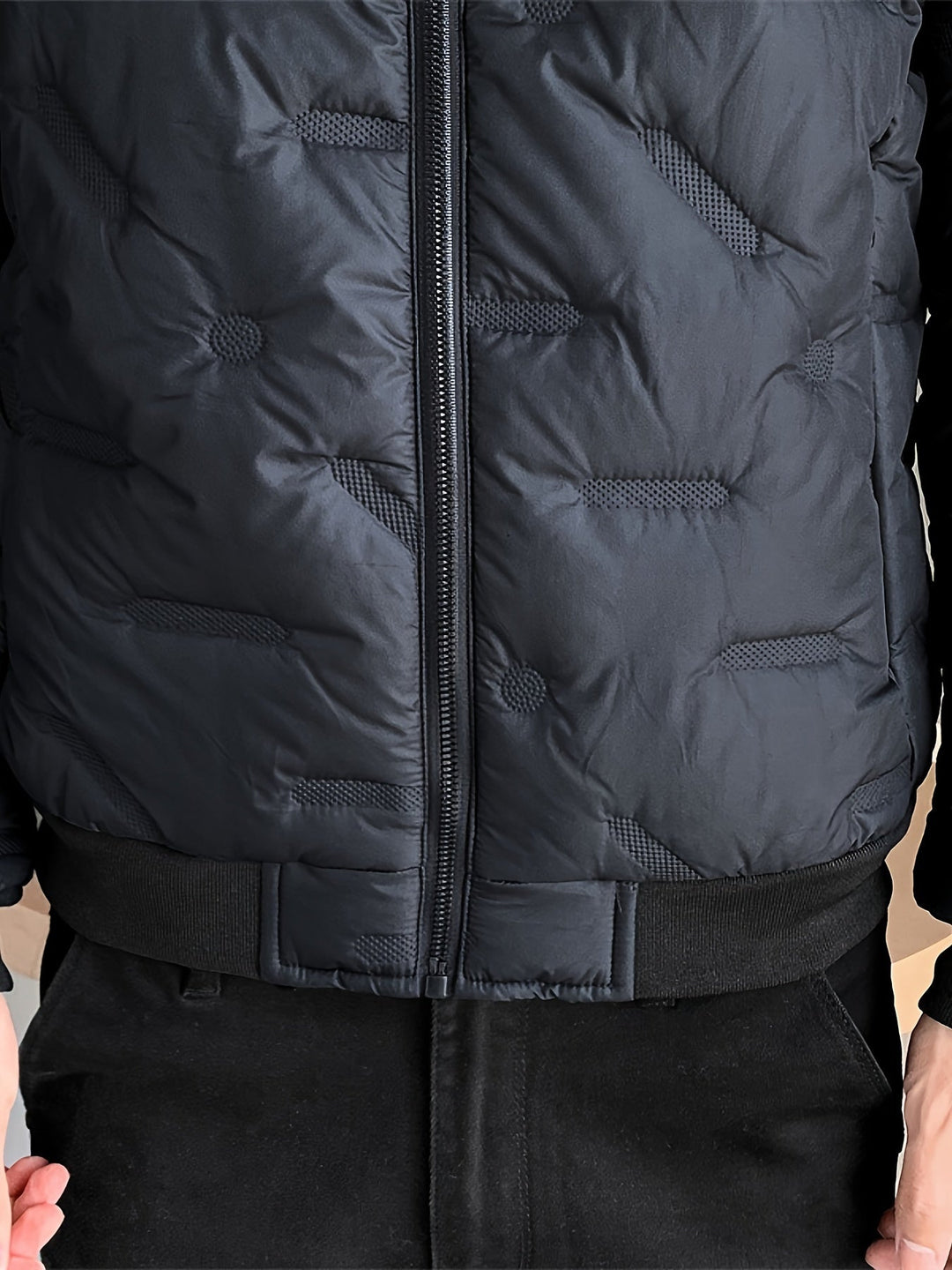 Men's Warm Solid Colour Zip-Up Stand Collar Puffer Jacket