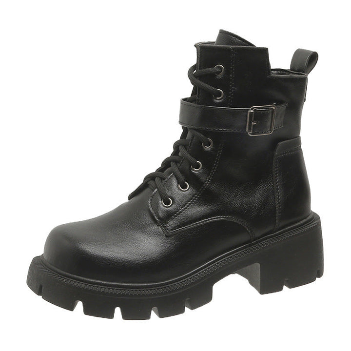 Mid-height ladies army boots with thick heel