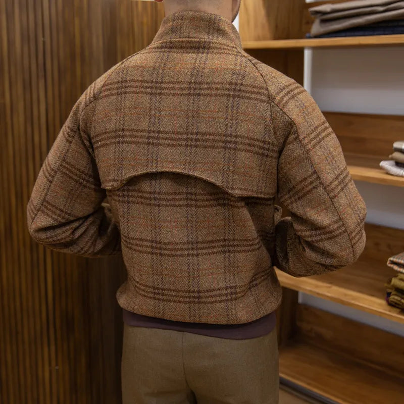 Slim-fit checked jacket with standing collar