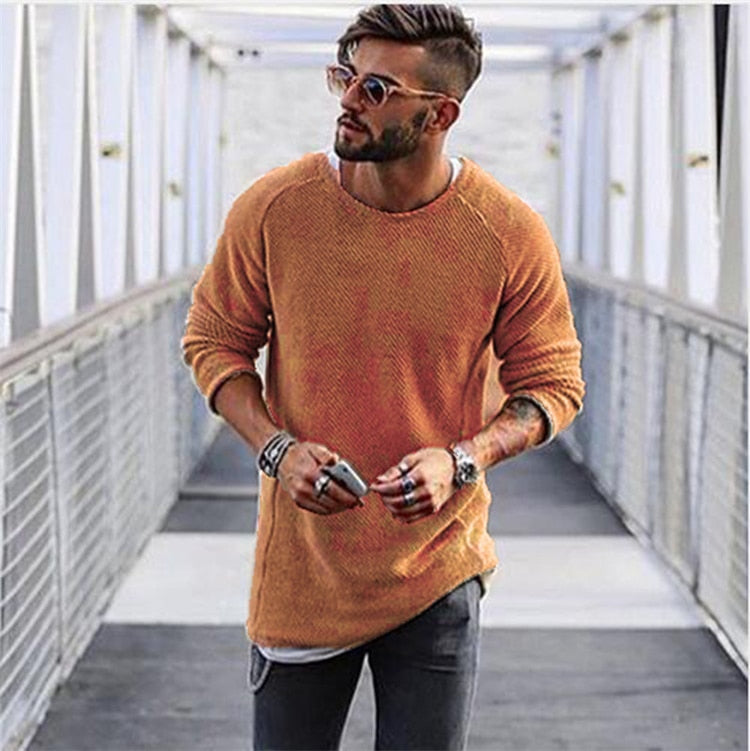 Stylish long knitted jumper for men