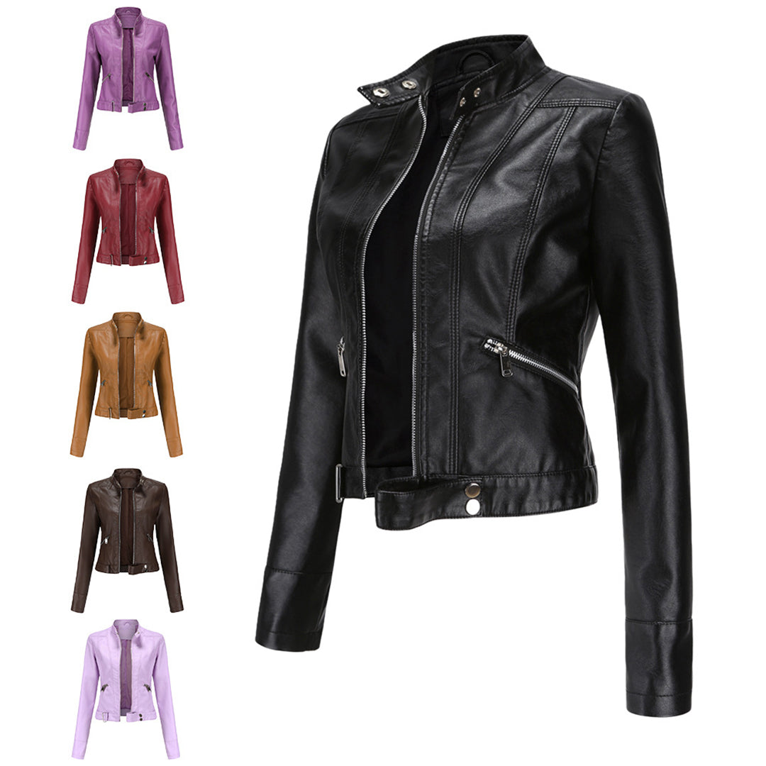 Stylish leather jacket for women with belt