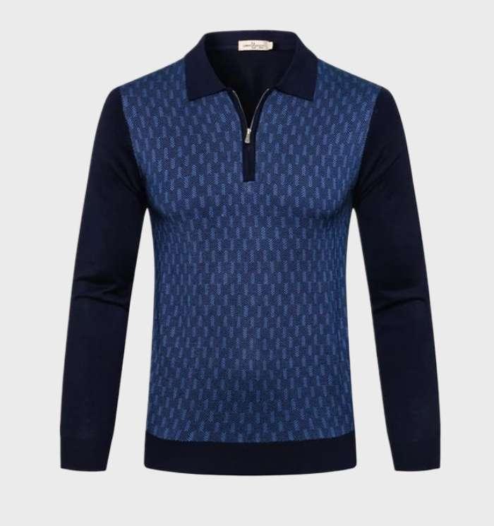 Men's Sweater with Polo Collar and 1/4 Zipper