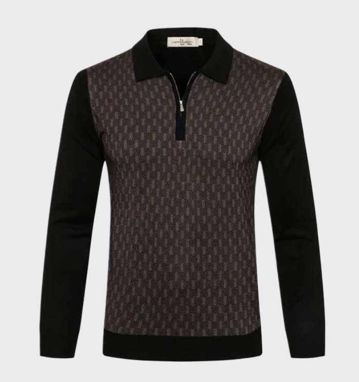 Men's Sweater with Polo Collar and 1/4 Zipper