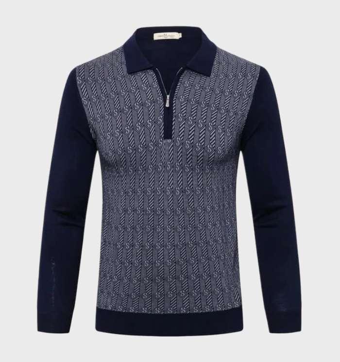 Men's Sweater with Polo Collar and 1/4 Zipper