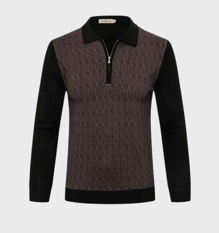 Men's Sweater with Polo Collar and 1/4 Zipper