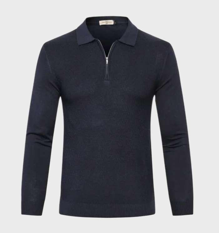 Men's Sweater with Polo Collar and 1/4 Zipper