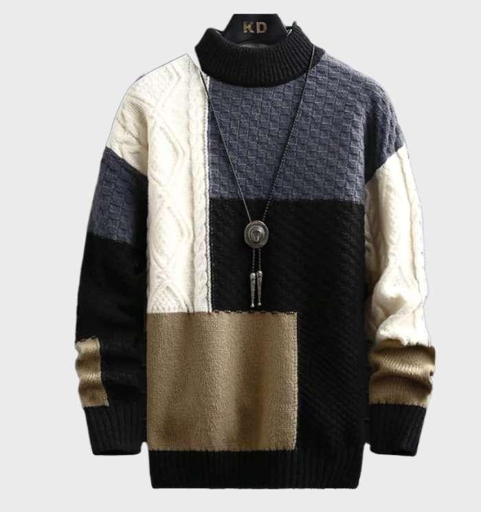 Knitted Men's Sweater with Ribbed Sleeves