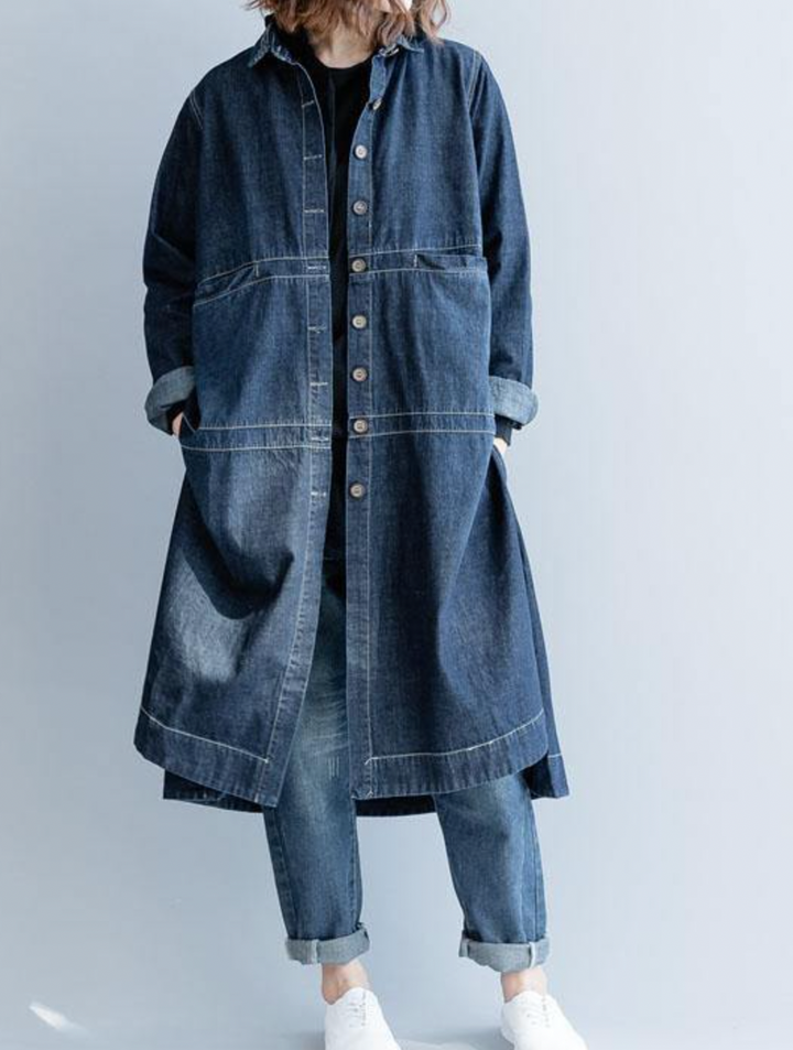 Long denim jacket for women