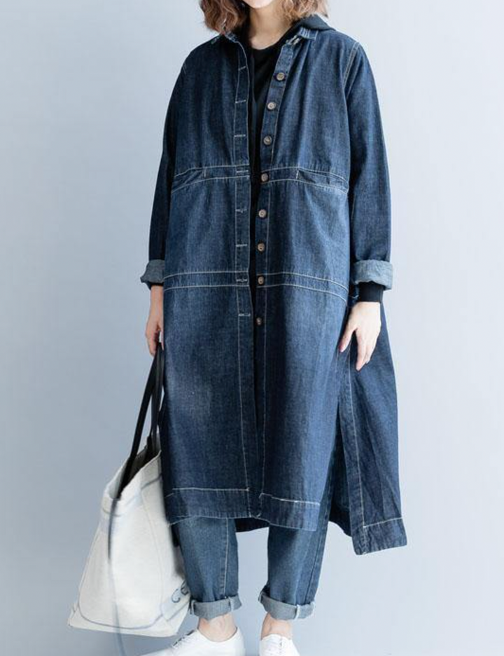 Long denim jacket for women