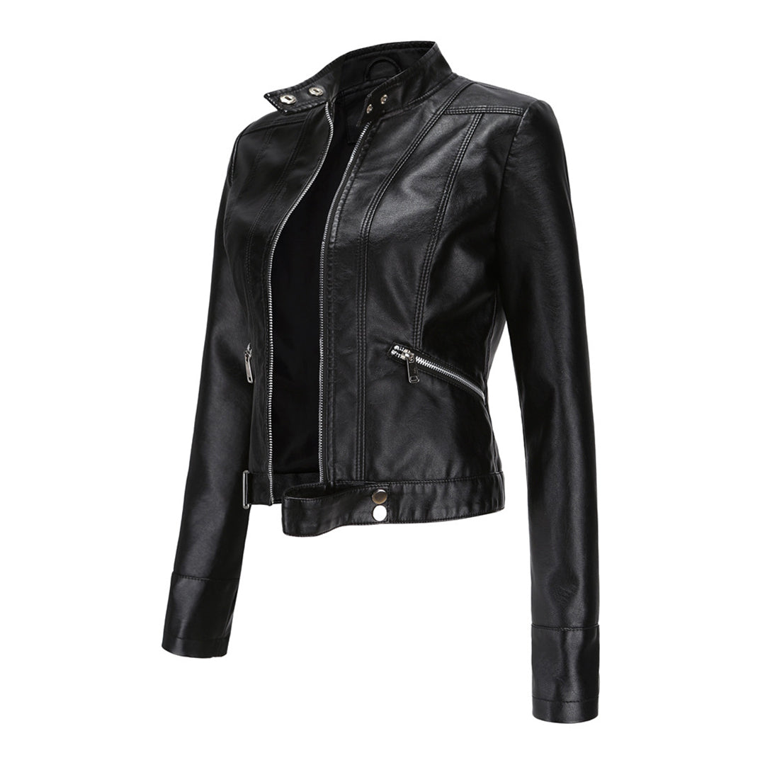 Stylish leather jacket for women with belt