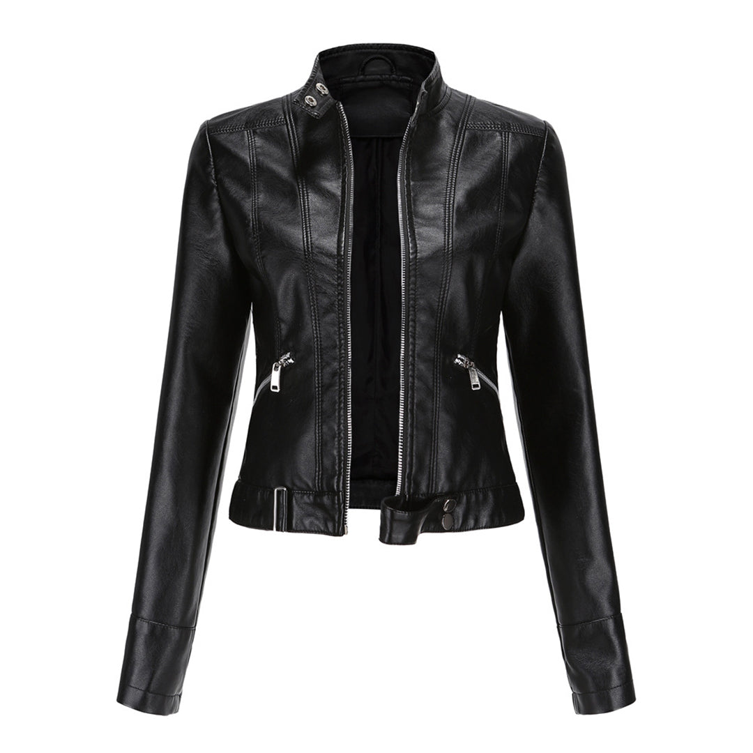 Stylish leather jacket for women with belt