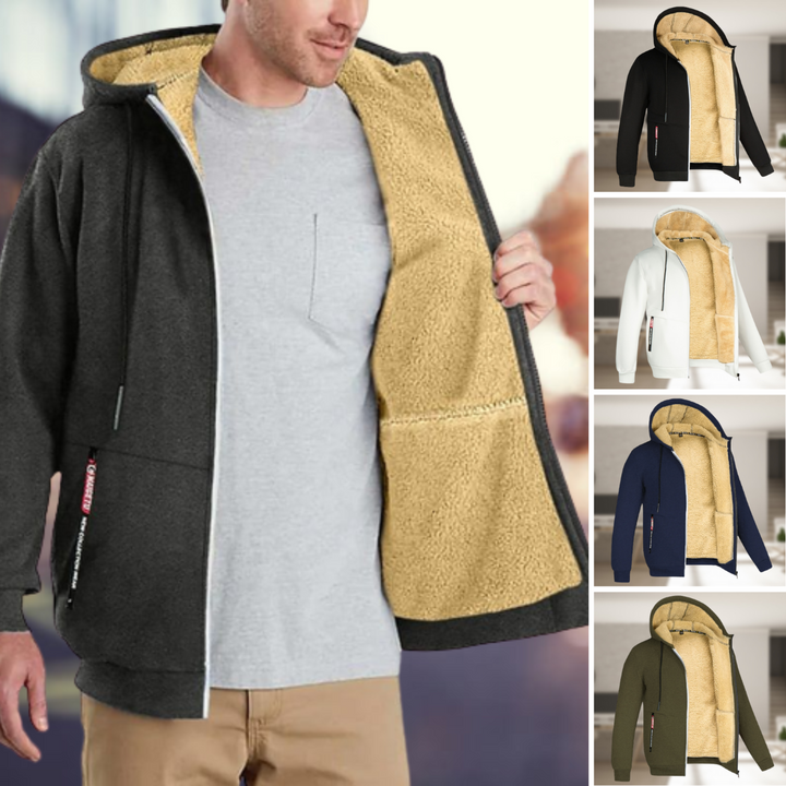 Men's casual winter jacket with hood and fleece