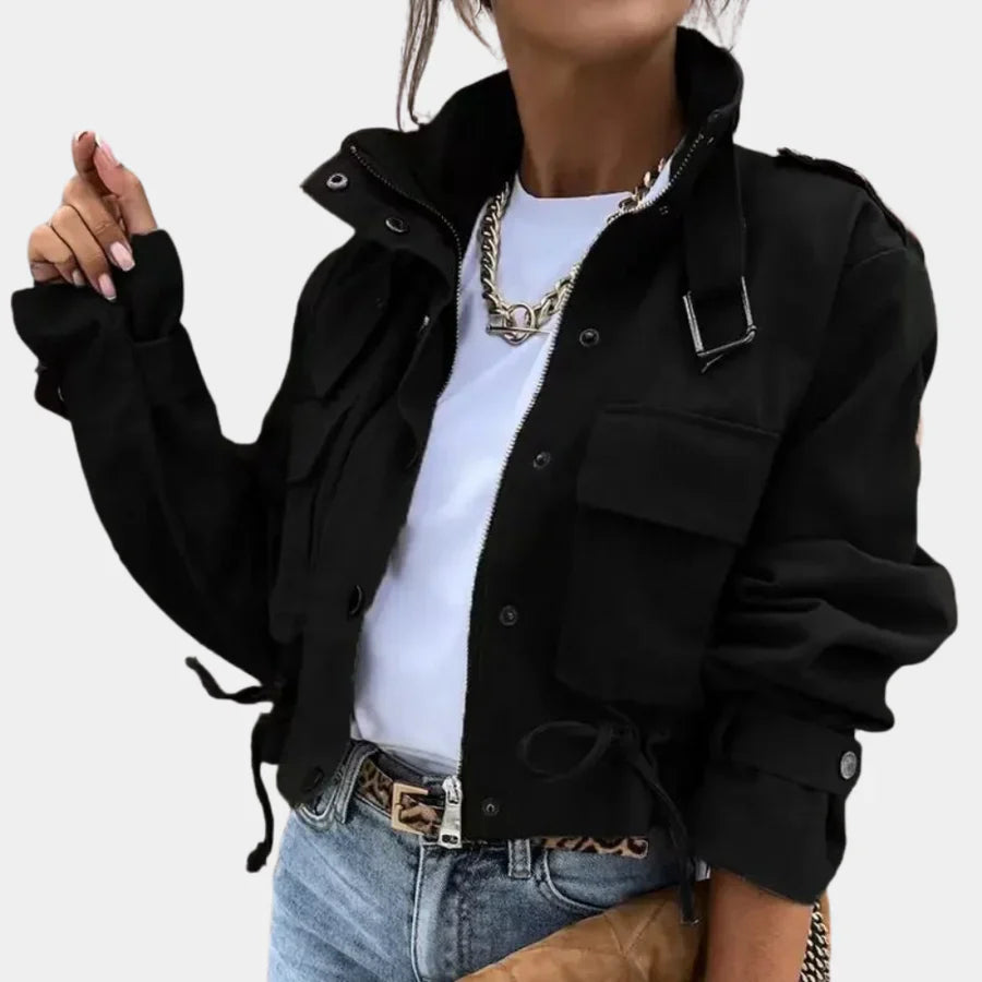 Trendy women's jacket with button up and zipper